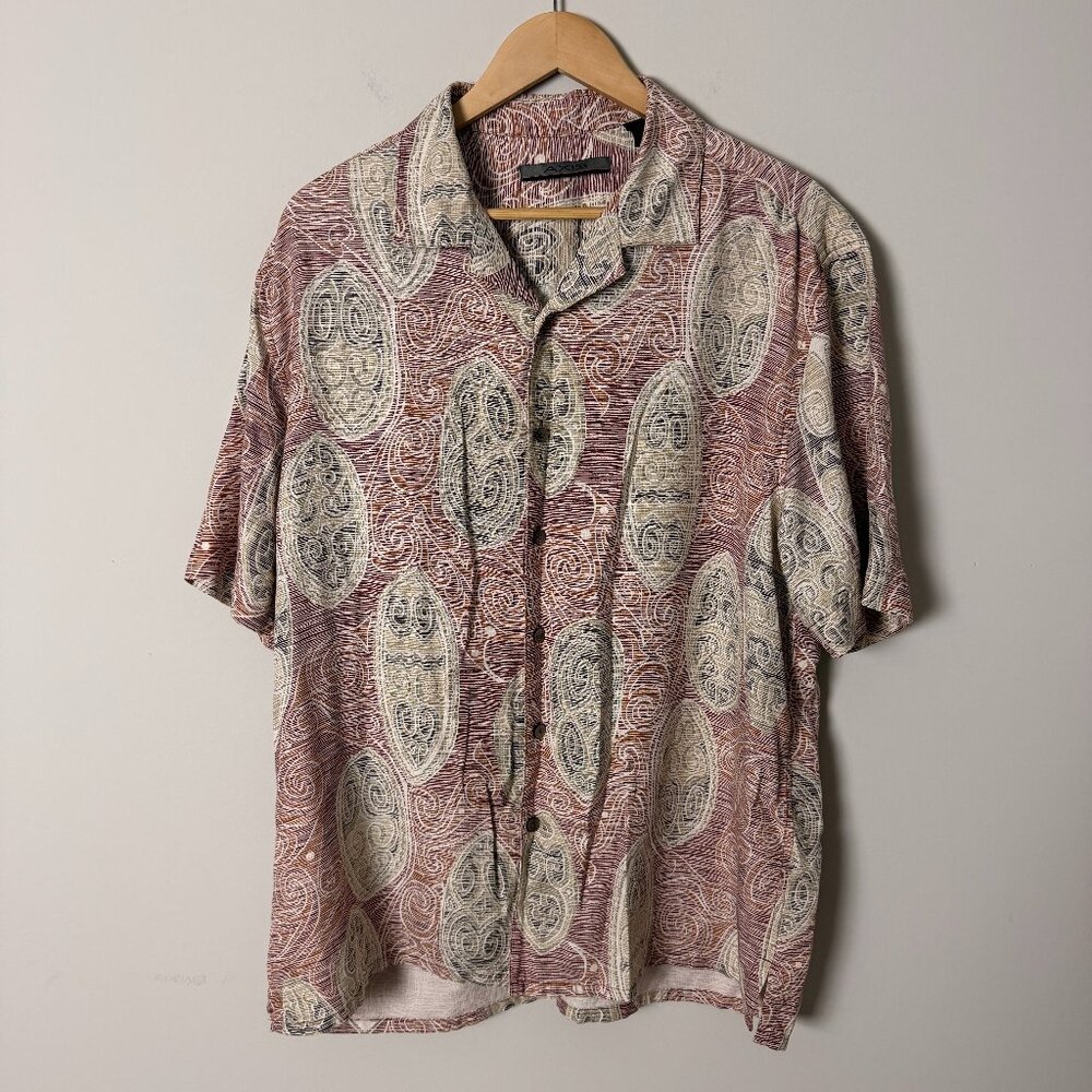 2/$30 Axis Mens Silk Button Down Short Sleeve Shirt Large